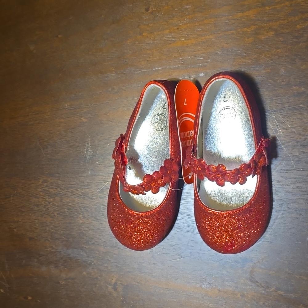 Wonder‎ Nation Red Glitter Dress Shoes for Girls- Size 7